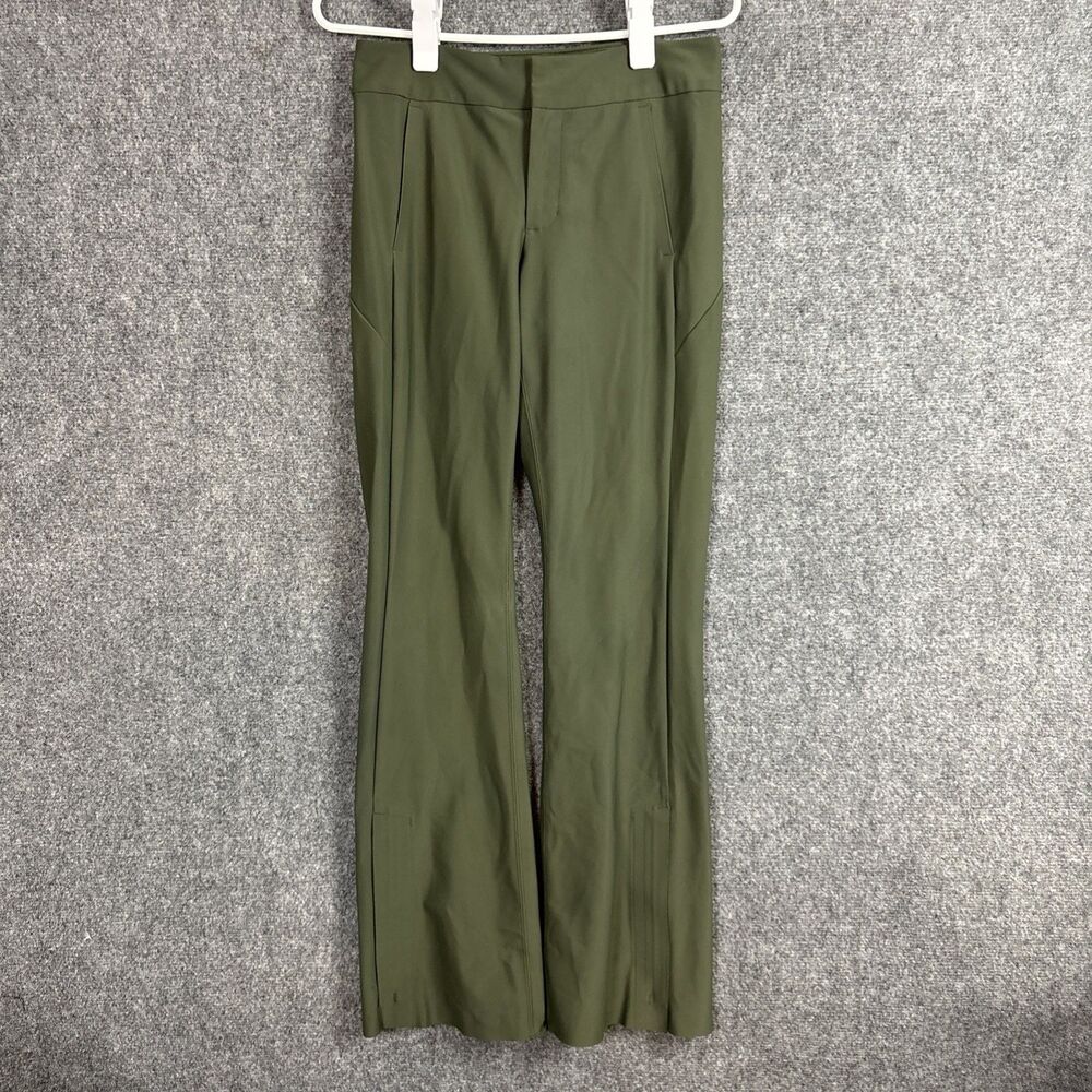 Athleta Stellar Flare Trouser Pants Womens Size 2 Green Travel Commuting Work